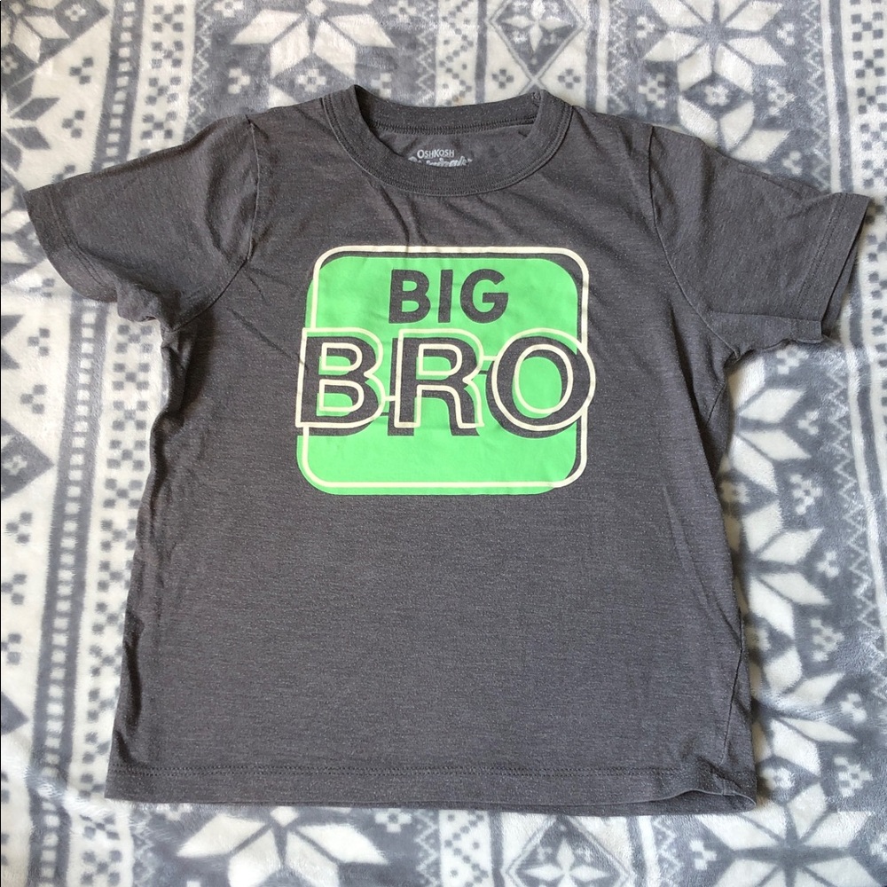 OshKosh B'gosh Charcoal Tee with Bright Green 'BIG BRO' Graphic